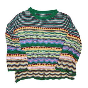 Colorful Open Weave Rainbow Pullover Sweater large